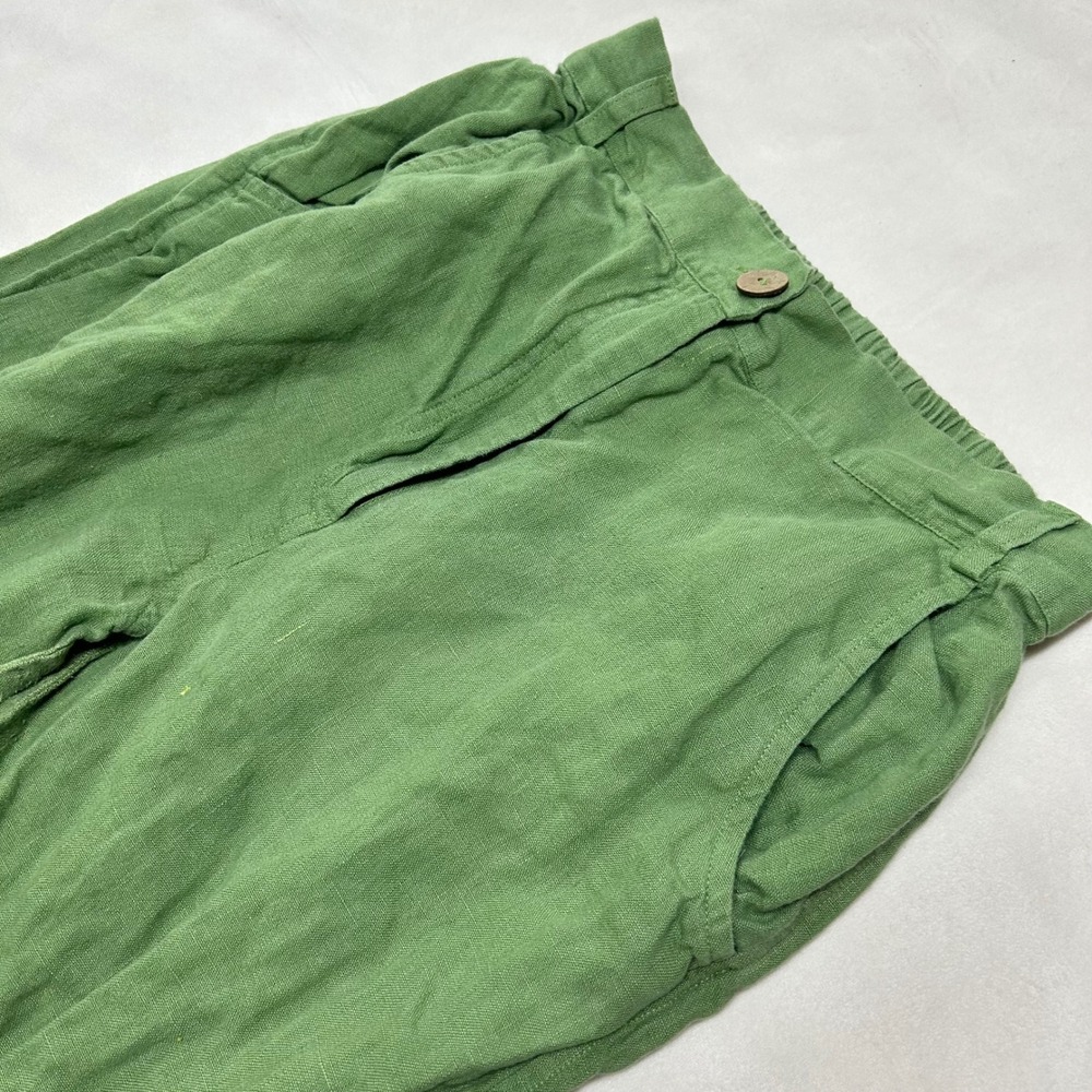 Amour Linen Green Wide Leg Pants Handmade 100% Linen Lithuania Women Size M